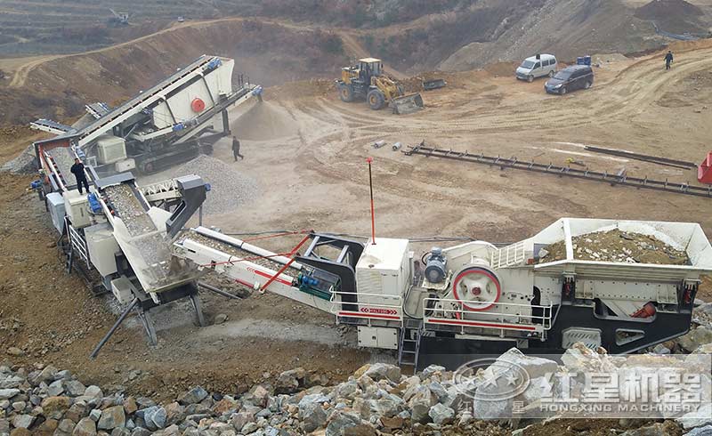 广东佛山时产300吨的鹅卵石破碎现场
